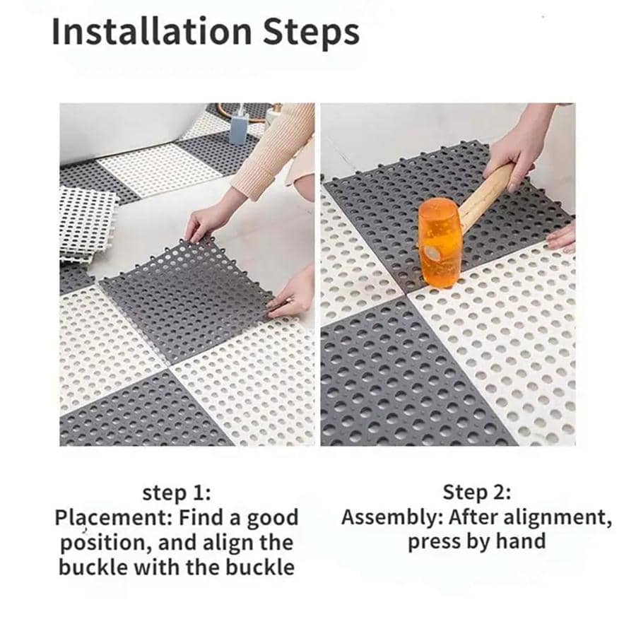 1pc PVC Bathroom Splicing Nonslip Mat, Shower Floor Mat With Drain Hole, Quick Drain Shower