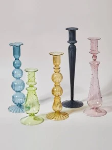 1pc Geometric Design Candle Holder, Clear Glass Creative Candle Stand, For Home Decor