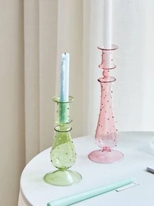 1pc Geometric Design Candle Holder, Clear Glass Creative Candle Stand, For Home Decor