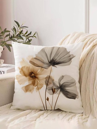 1pc Plant Print Cushion Cover Without Filler, Modern Fabric Decorative Throw Pillow Case For Home
