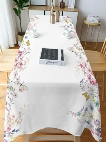 1pc Butterfly & Floral Pattern Tablecloth - Multicolor - View 2