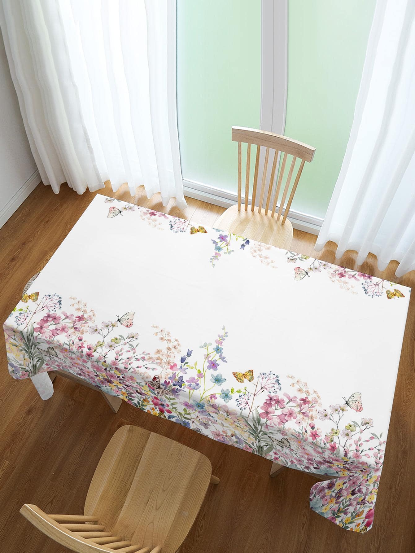 1pc Butterfly & Floral Pattern Tablecloth - Multicolor - View 1