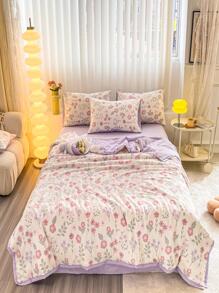 1pc Floral Pattern Bedspread, Modern Fabric Quilt For Bedroom - Multicolor - View 1