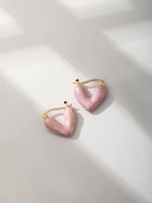 Andkiss 愛心設計圓耳環 - 粉色 - 查看 2