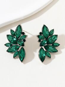 1pair Women's European And American Colorful Rhinestone Inlaid Personalized Japanese And Korean Style Stud Earrings - Green - View 3