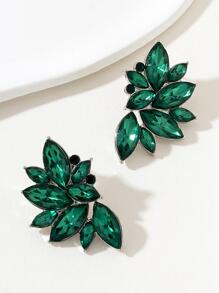 1pair Women's European And American Colorful Rhinestone Inlaid Personalized Japanese And Korean Style Stud Earrings - Green - View 5