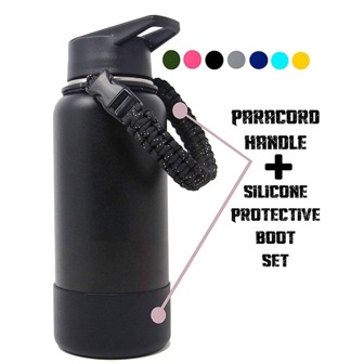 2對水瓶編制尼龍繩手柄和保護矽膠鑰匙扣套裝