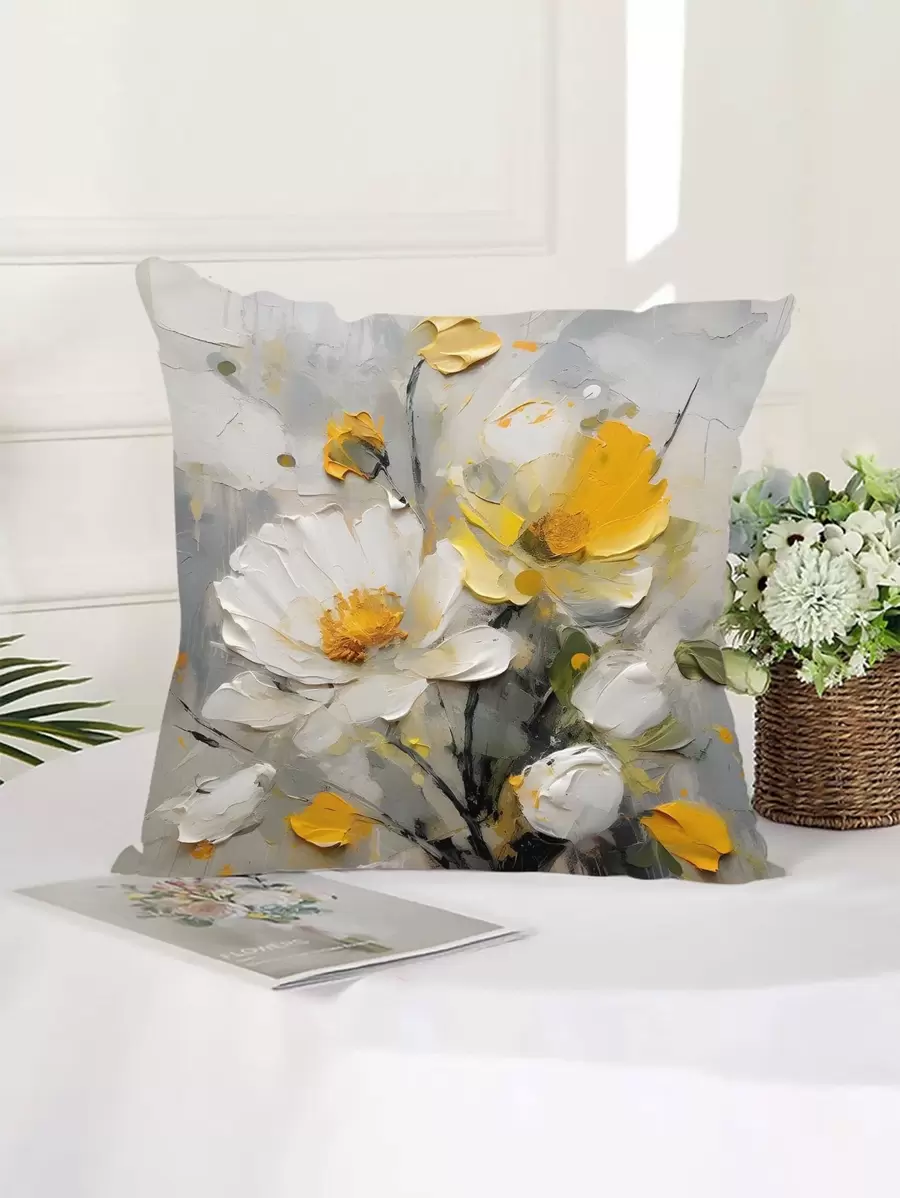 1入組無填充物花卉印花靠墊套，現代織物裝飾抱枕套 - 彩色 - 查看 1