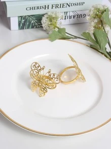 金屬蝴蝶造型餐巾環,感恩節、聖誕節、婚禮節日晚宴桌面裝飾 - 金色 - 查看 2