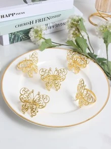 金屬蝴蝶造型餐巾環,感恩節、聖誕節、婚禮節日晚宴桌面裝飾 - 金色 - 查看 4