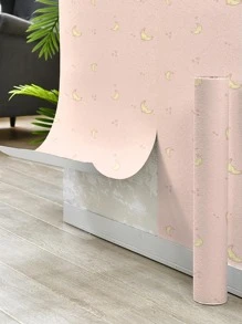 1roll Moon & Star Pattern Wall Paper - Baby Pink - View 4