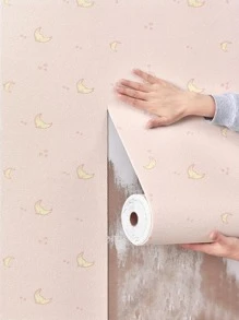 1roll Moon & Star Pattern Wall Paper - Baby Pink - View 1