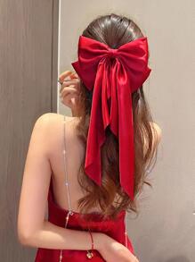 1 Pieza Nuevo Diseño De Clip De Cabello De Cinta De Moño Rojo Chic Para Mujeres - Rojo - Ver 2