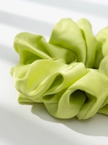 1pc Ladies' Fashionable Simple Solid Colored Satin Scrunchies, Extra Large Elegant Hair Ties Hair Scrunchies Head Accessories - Olive Green - View 3