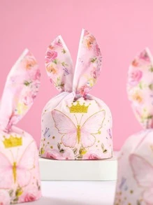 50pcs Mini Candy Bag Pink Butterfly Rabbit Ears Style Mini Gift Bag, Birthday Wedding Holiday Party Small Gift Wrapping Supplies Valentine Day