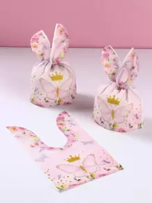 50pcs Mini Candy Bag Pink Butterfly Rabbit Ears Style Mini Gift Bag, Birthday Wedding Holiday Party Small Gift Wrapping Supplies Valentine Day