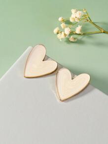 愛心設計耳釘 - 白色 - 查看 4
