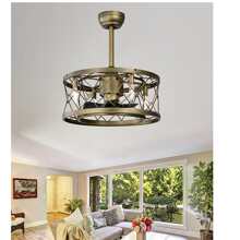 20'' Caged Ceiling Fan with Light, Enclosed Modern Revrersible Bladeless Ceiling Fan, Vintage Enclosed Ceiling Fan Lighting Fixture for Bedroom Dining Room - Brons - Visa 5