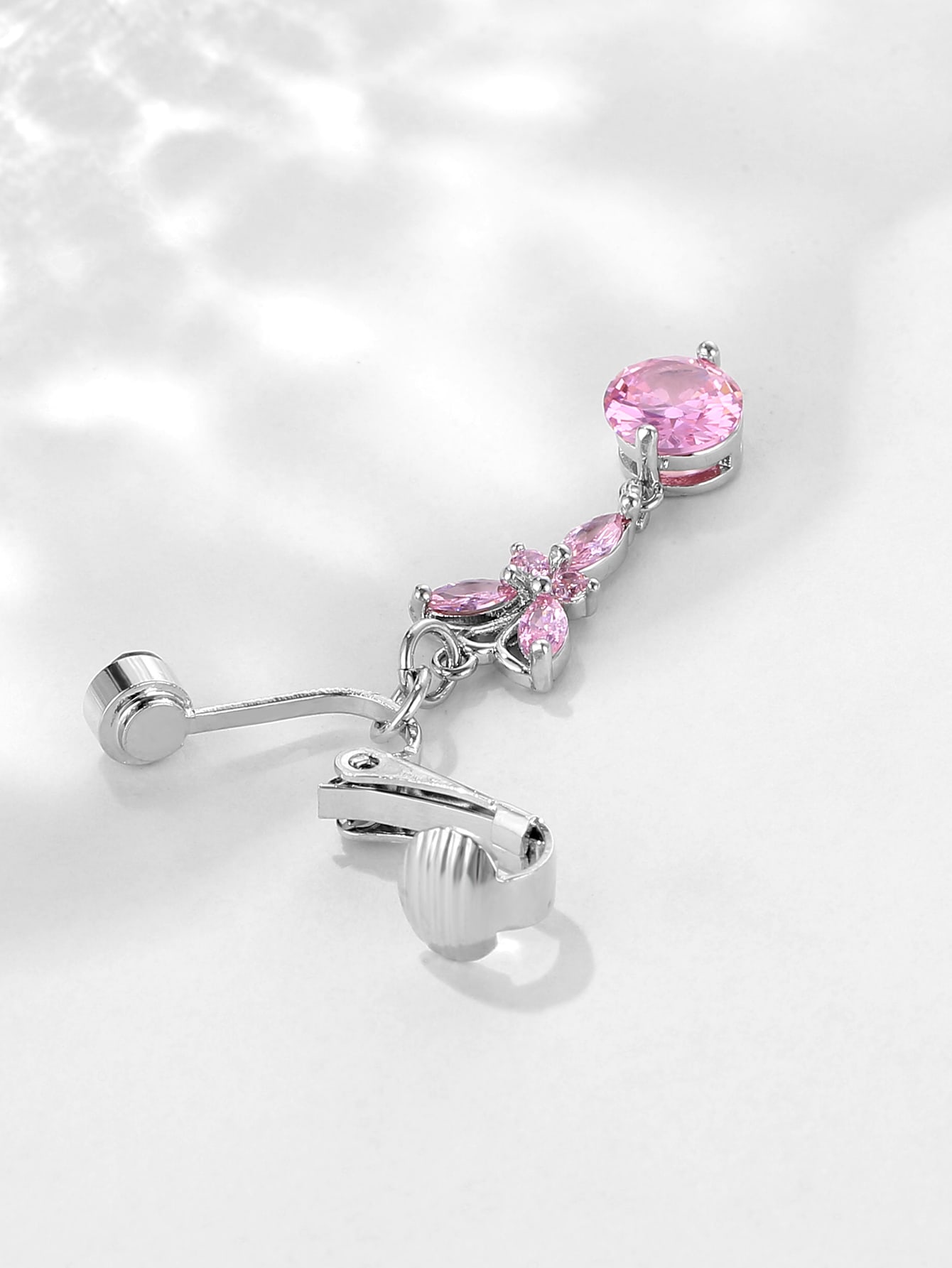 Nonpiercing Pink Butterfly Design Belly Button Ring Clipon Fake Navel