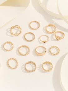 13入组/套幾何設計戒指 - 金色 - 查看 5