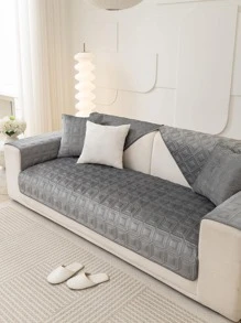 1入組幾何簇絨灰色的沙發現代防塵滌綸沙發套適用於家用的 - 灰色 - 查看 2