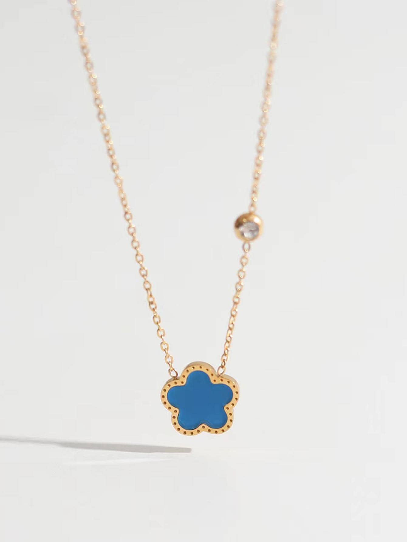 Vòng cổ mặt dây chuyền hoa - Màu xanh lam - Xem 1