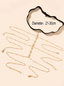 1入組精美鋅合金水鑽裝飾多層大腿鏈適合女士日常裝飾 - 金黃色 - 查看 3