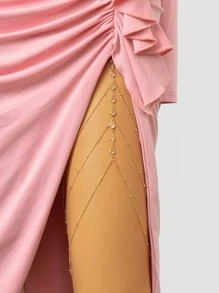 1入組精美鋅合金水鑽裝飾多層大腿鏈適合女士日常裝飾 - 金黃色 - 查看 1