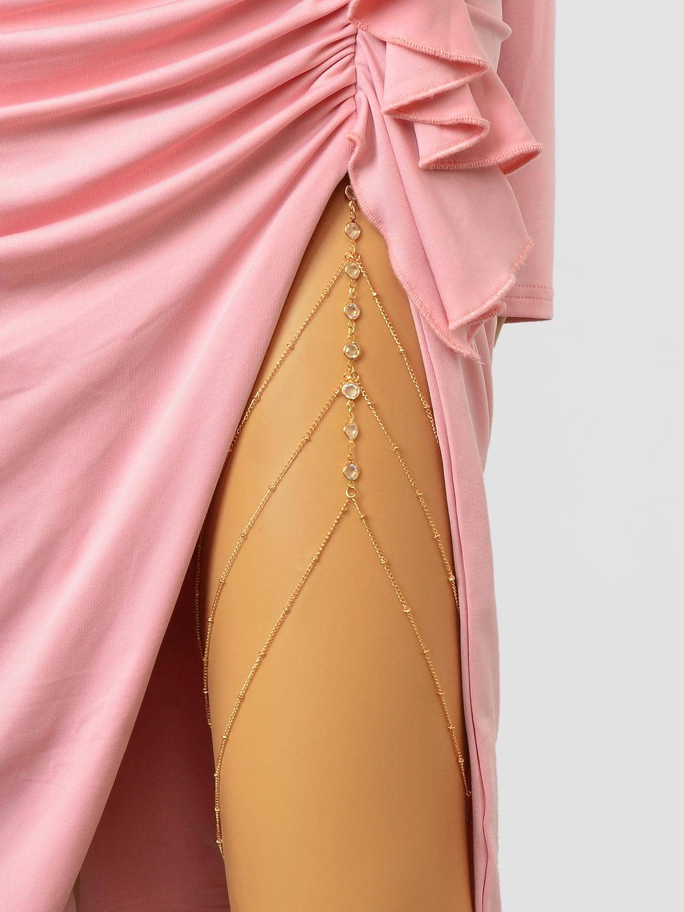 1入組精美鋅合金水鑽裝飾多層大腿鏈適合女士日常裝飾 - 金黃色 - 查看 1