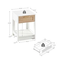 Nightstand with Rattan Drawer,Bedside Table with Solid Wood Legs,Minimalist and Practical End Side Table with Ample Storage for Bedroom or Living Room Use - trắng - Xem 3