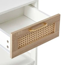 Nightstand with Rattan Drawer,Bedside Table with Solid Wood Legs,Minimalist and Practical End Side Table with Ample Storage for Bedroom or Living Room Use - trắng - Xem 9