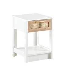 Nightstand with Rattan Drawer,Bedside Table with Solid Wood Legs,Minimalist and Practical End Side Table with Ample Storage for Bedroom or Living Room Use - trắng - Xem 10