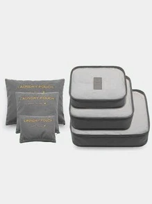 6pcs Letter Graphic Travel Storage Bag, Grey Polyester Large Storage Bag For Household - Grey - View 9