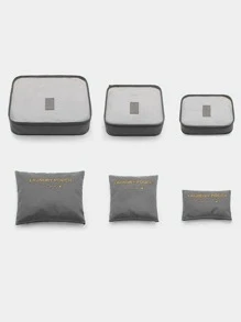 6pcs Letter Graphic Travel Storage Bag, Grey Polyester Large Storage Bag For Household - Grey - View 8