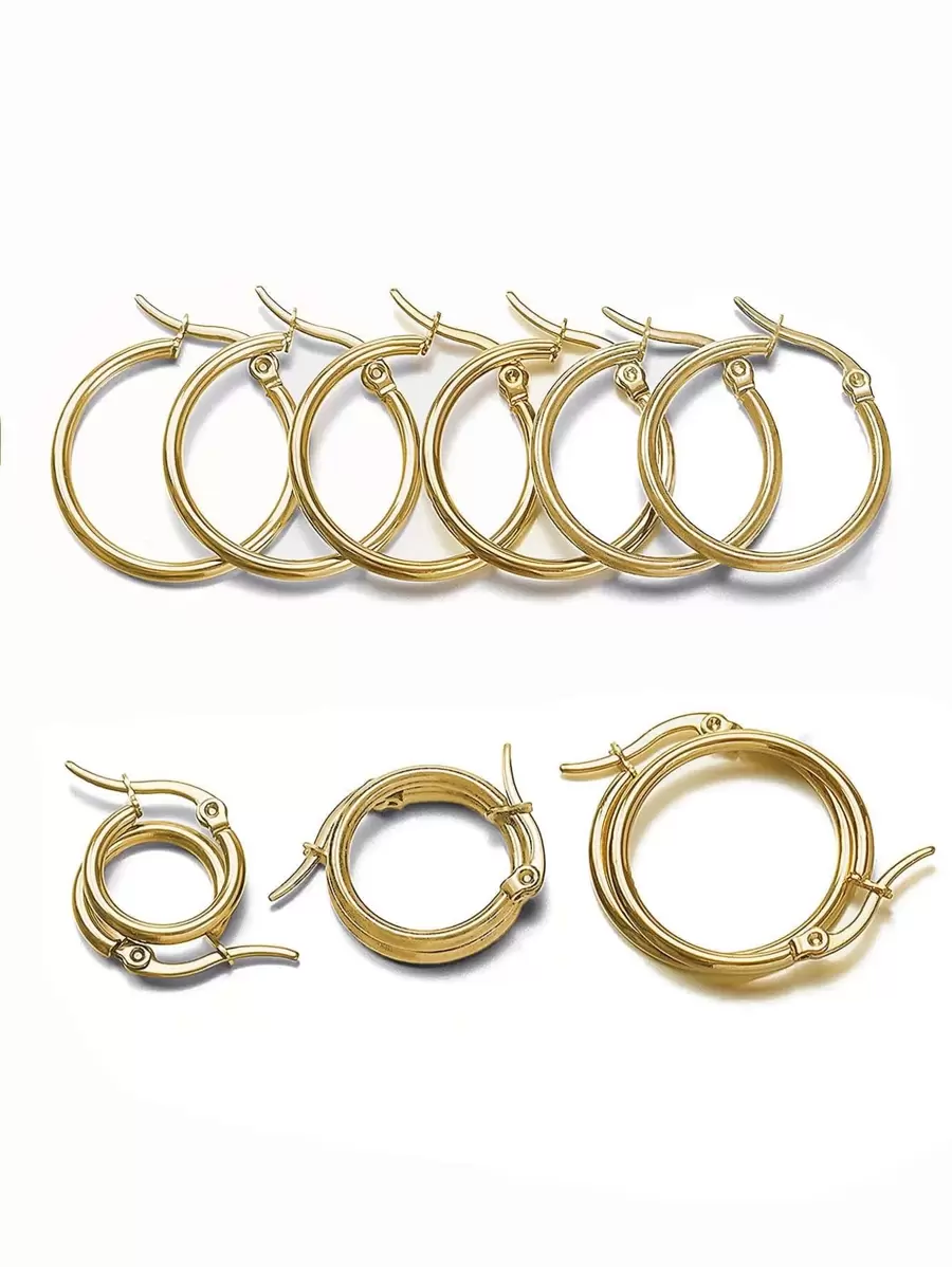 10pcs Gold/Silver Stainless Steel Open Earrings Circle 15 20 25 40mm Earring Hooks Base Ear Ring For Jewelry Making Components DIY
