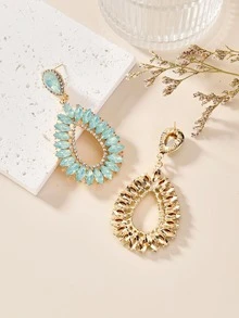 1對魅力四射鋅合金水鑽水滴形耳墜適合女士日常裝飾 - 彩色 - 查看 5