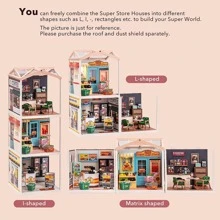 Robotime Plastic House Building Set Toy DIY Miniature Dollhouse Playset Super Market With LED For Mini Figures Construction Toys Diorama Kit Gifts For Teens Adults Room Decoration