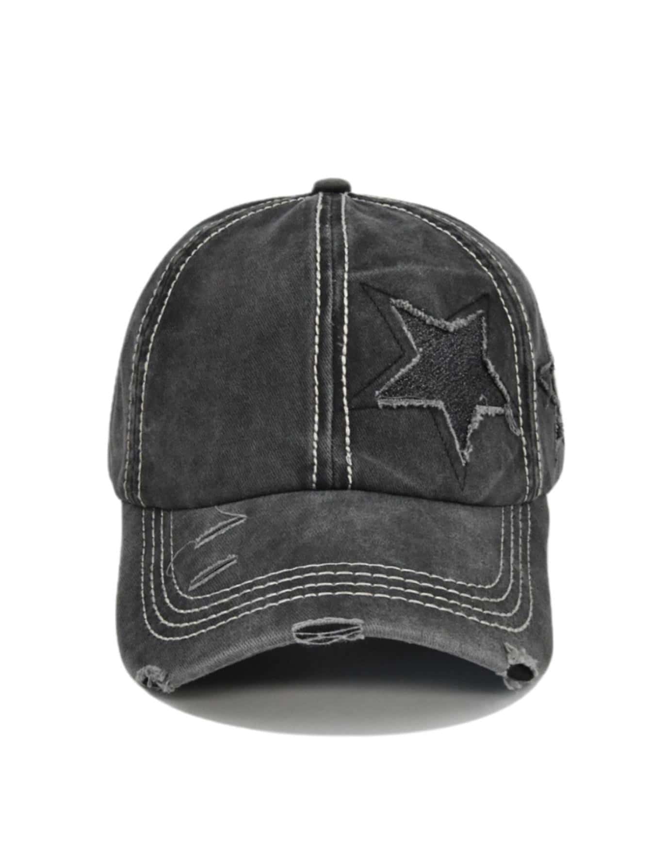 1 Mũ Bóng Chày Thông Thường Thêu Ngôi Sao Cho Nữ, Dành Cho Hoạt Động Ngoài Trời - màu đen - Xem 1