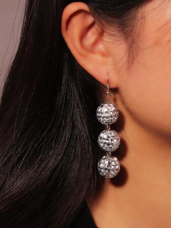 1對華麗合成樹脂水鑽球裝飾耳墜適合女士適合派對裝飾用品