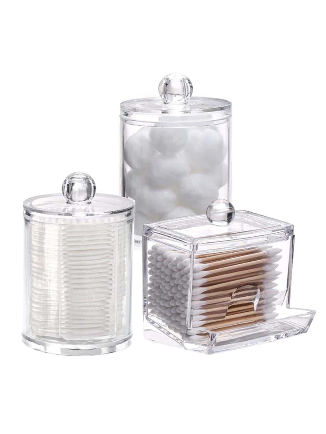 3入組透明收納盒適用於化妝棉和,多功能收納容器 - 無色 - 查看 1