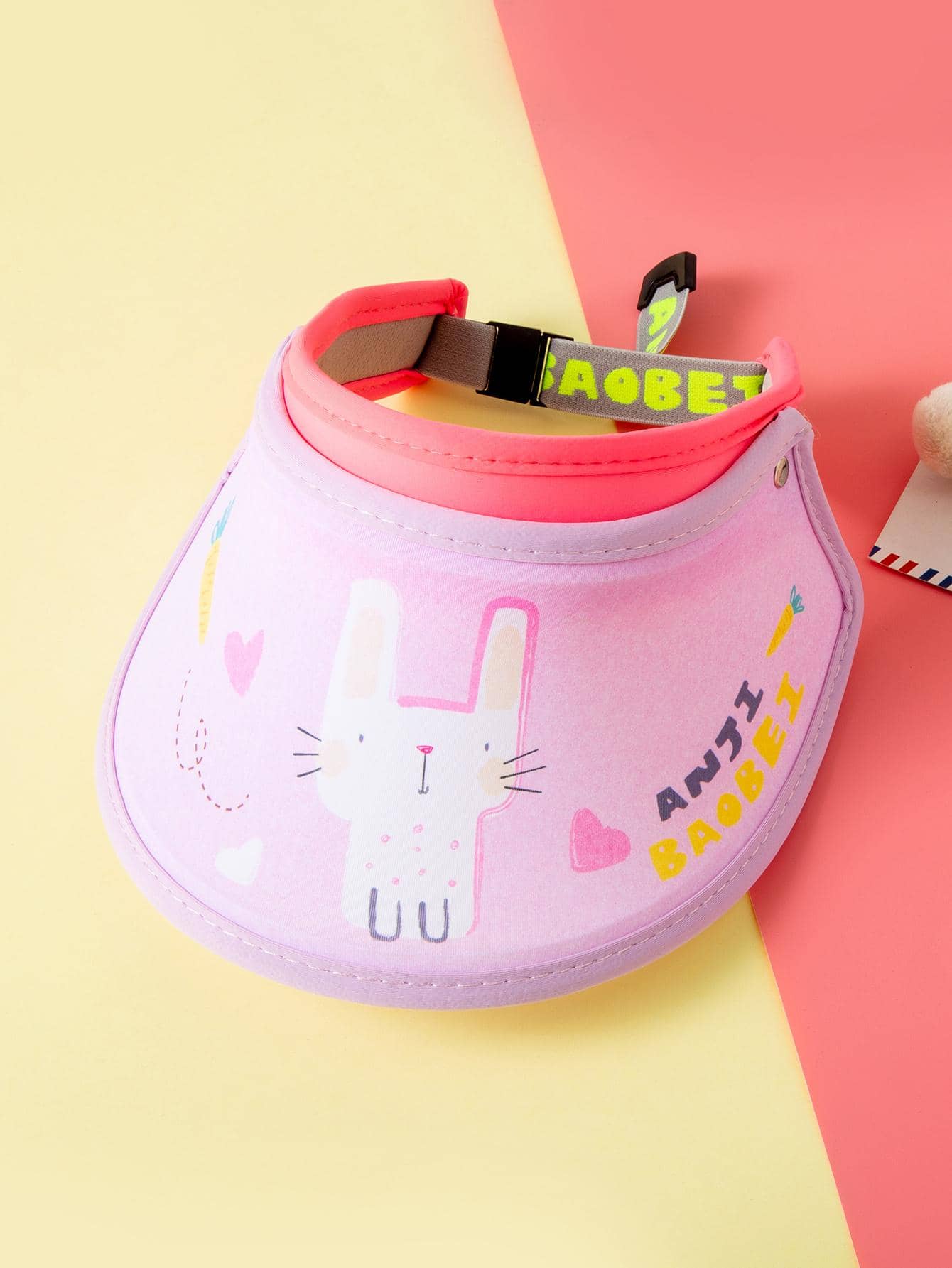 1pc Kids Cartoon Cat & Heart Pattern Adjustable Cute Visor Hat For Outdoor - Pink - View 1