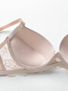 Contrast Lace Underwire Bra, Lingerie - Beige - View 4
