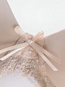 Contrast Lace Underwire Bra, Lingerie - Beige - View 5