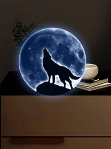 1pc Wolf Pattern Glow In The Dark Wall Sticker, Modern Wall Decal For Home Decoration, Stickers, Wall Decal, Vinyl Decal For Home Decorations, Spring Decoration Items Refresh Your Home, Festival Decoration Stickers Gifts Birthday Graduation