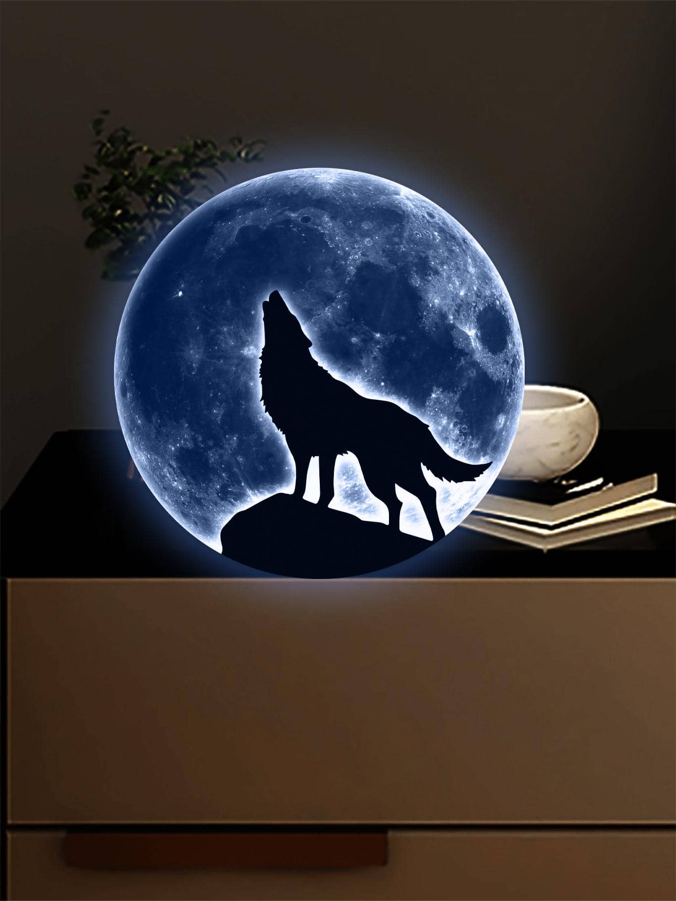 1 nhãn dán tường hoa văn phát sáng trong bóng tối sói và mặt trăng - Màu xanh lam - Xem 1