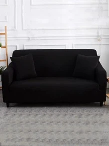 1入組素色彈性沙發套和1入組靠墊套不附帶墊芯 - 黑色 - 查看 1