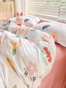 Bộ 3 Vỏ Chăn Họa Tiết Hoa Với 1 Vỏ Bọc, 2 Vỏ Gối Không Chất Độn, Bộ Vỏ Chăn Vải Dễ Thương Cho Hộ Gia Đình - Nhiều màu - Xem 2