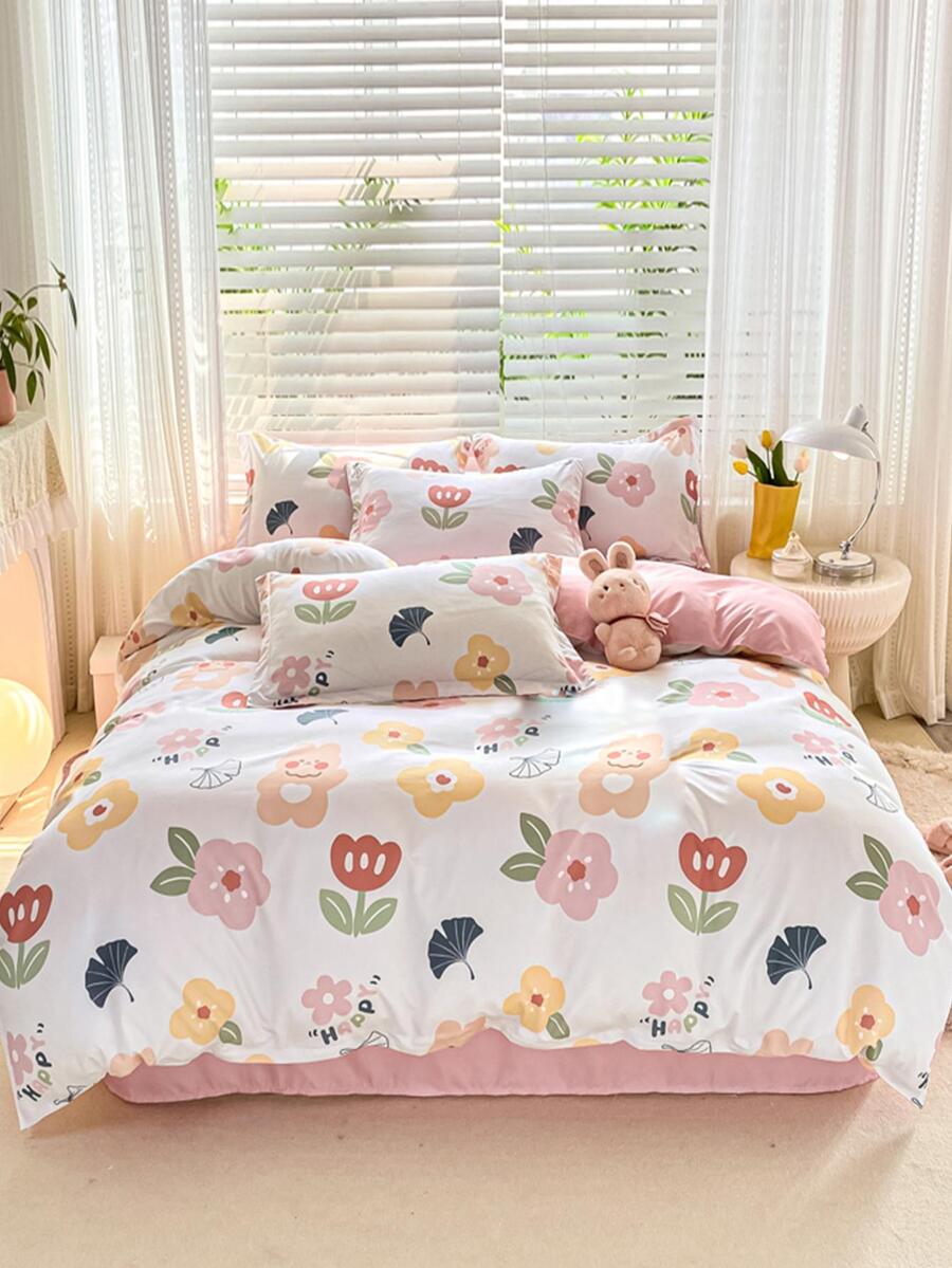 Bộ 3 Vỏ Chăn Họa Tiết Hoa Với 1 Vỏ Bọc, 2 Vỏ Gối Không Chất Độn, Bộ Vỏ Chăn Vải Dễ Thương Cho Hộ Gia Đình - Nhiều màu - Xem 1