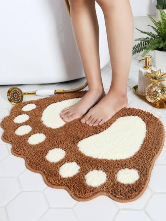 1 pièce Tapis de bain avec design d'empreinte de pied, tapis de sol absorbant et antidérapant en polyester moderne pour la décoration de salle de bain, tapis de sol pour la maison, tapis de porte pour l'extérieur, accessoires de salle de bain d'été, retour à l'école