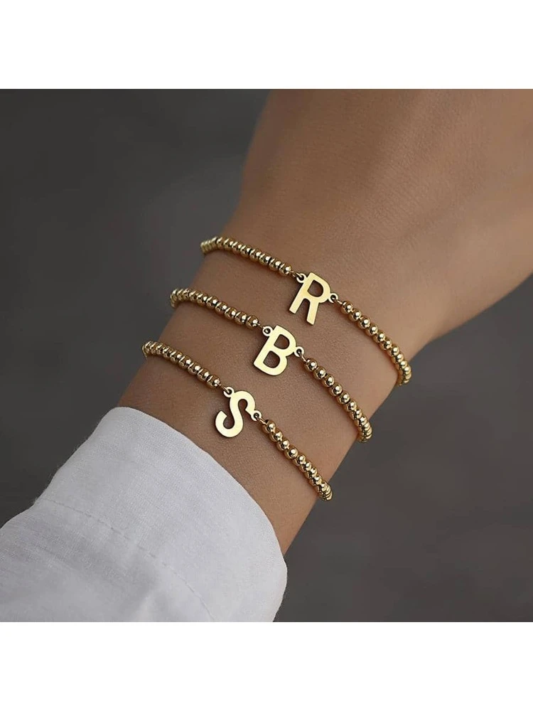 Fashion Stainless Steel Letter Decor Beaded Bracelet For Women For Daily Decoration